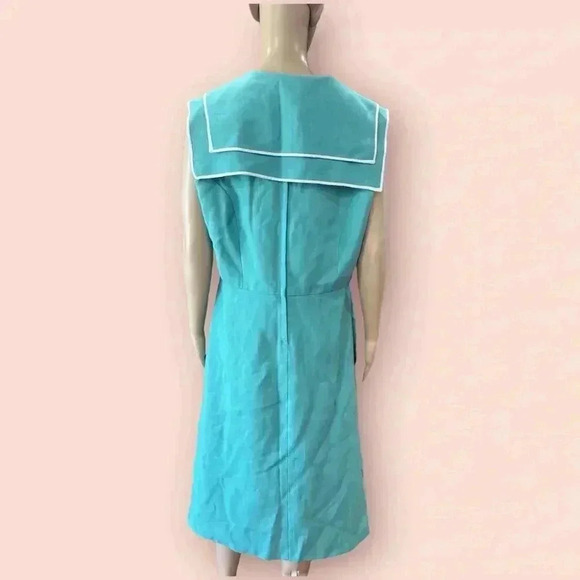 Vintage sea foam green Moycashel Linen Mid Century fit n flare dress-XL - Picture 6 of 7
